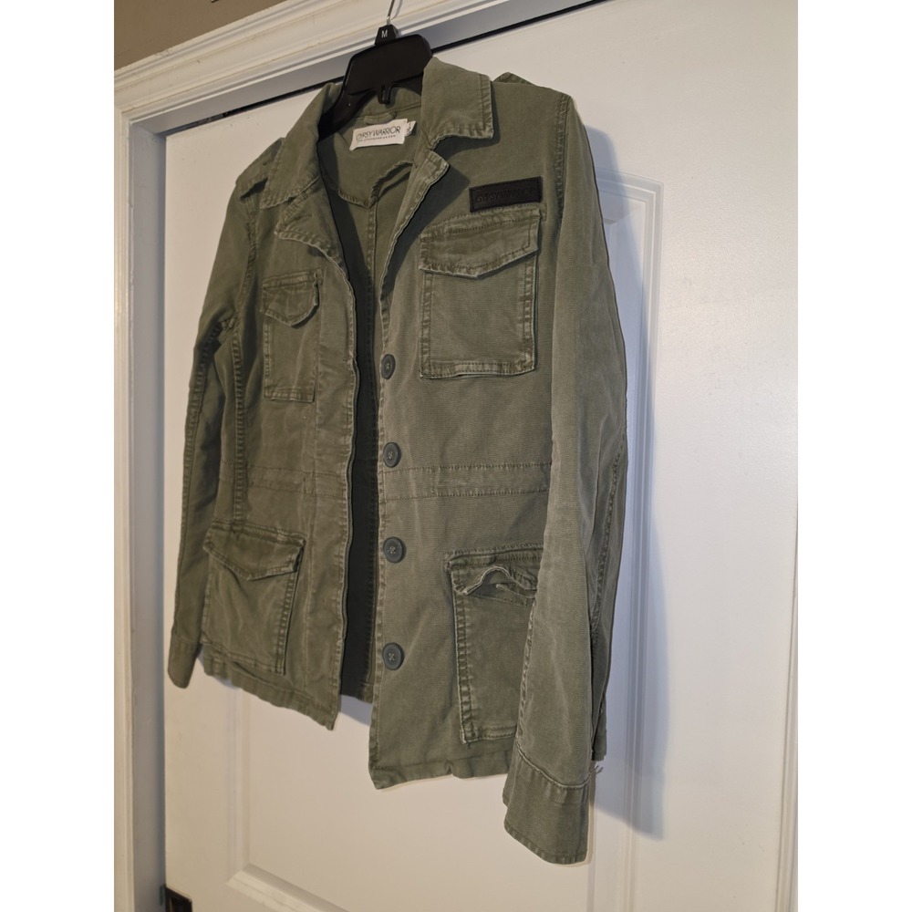 Gypsy Warrior Jacket Womens Small Green Military Utility Heart Graphic Back